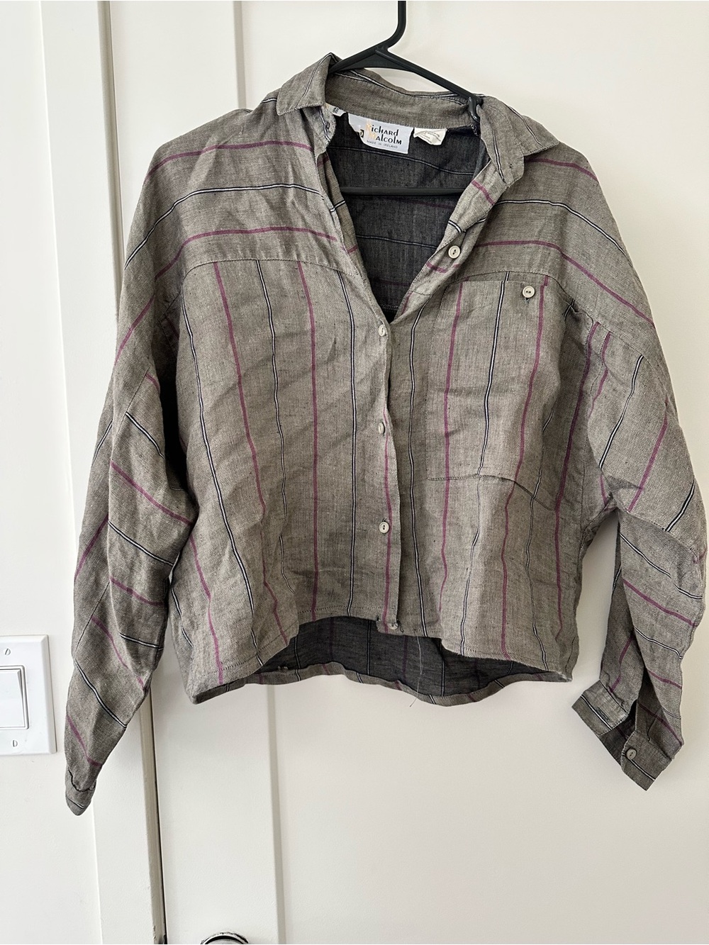 Vintage 80s stripe linen cropped button up